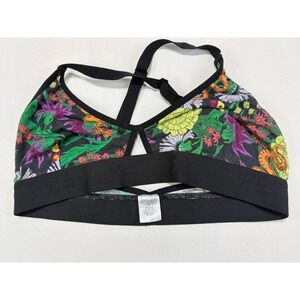 TomboyX Sports Bra Medium Floral Print Black Multicolor Activewear